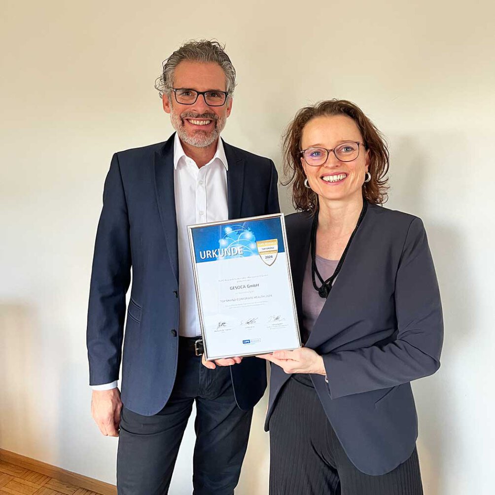 Rhea Bredel-Feist und Christian Feist mit dem GESOCA GmbH ausgezeichnet als Top Brand Corporate Health 2024